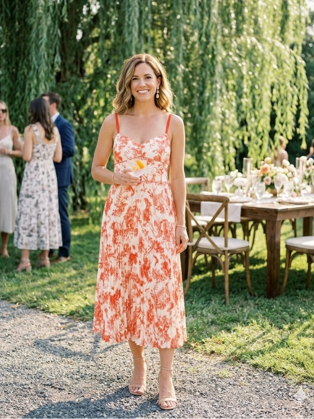 Club Monaco Orange and Cream Floral Midi Dress